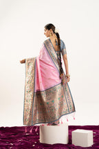 Jyoti Fashion Women's Baby Pink Soft Banarasi Silk Zari Woven Saree with Blouse | Grocsy