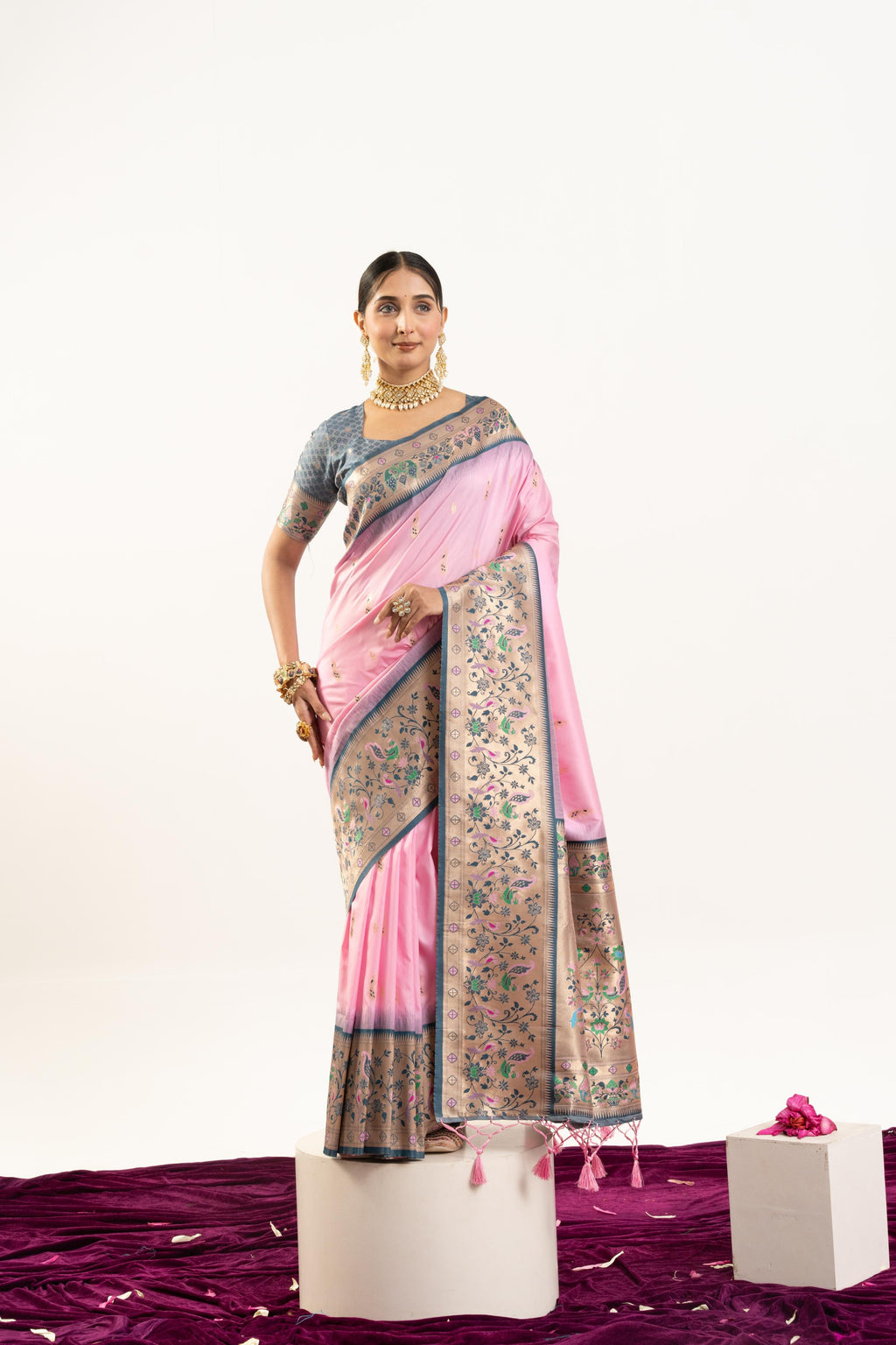 Jyoti Fashion Women's Baby Pink Soft Banarasi Silk Zari Woven Saree with Blouse | Grocsy