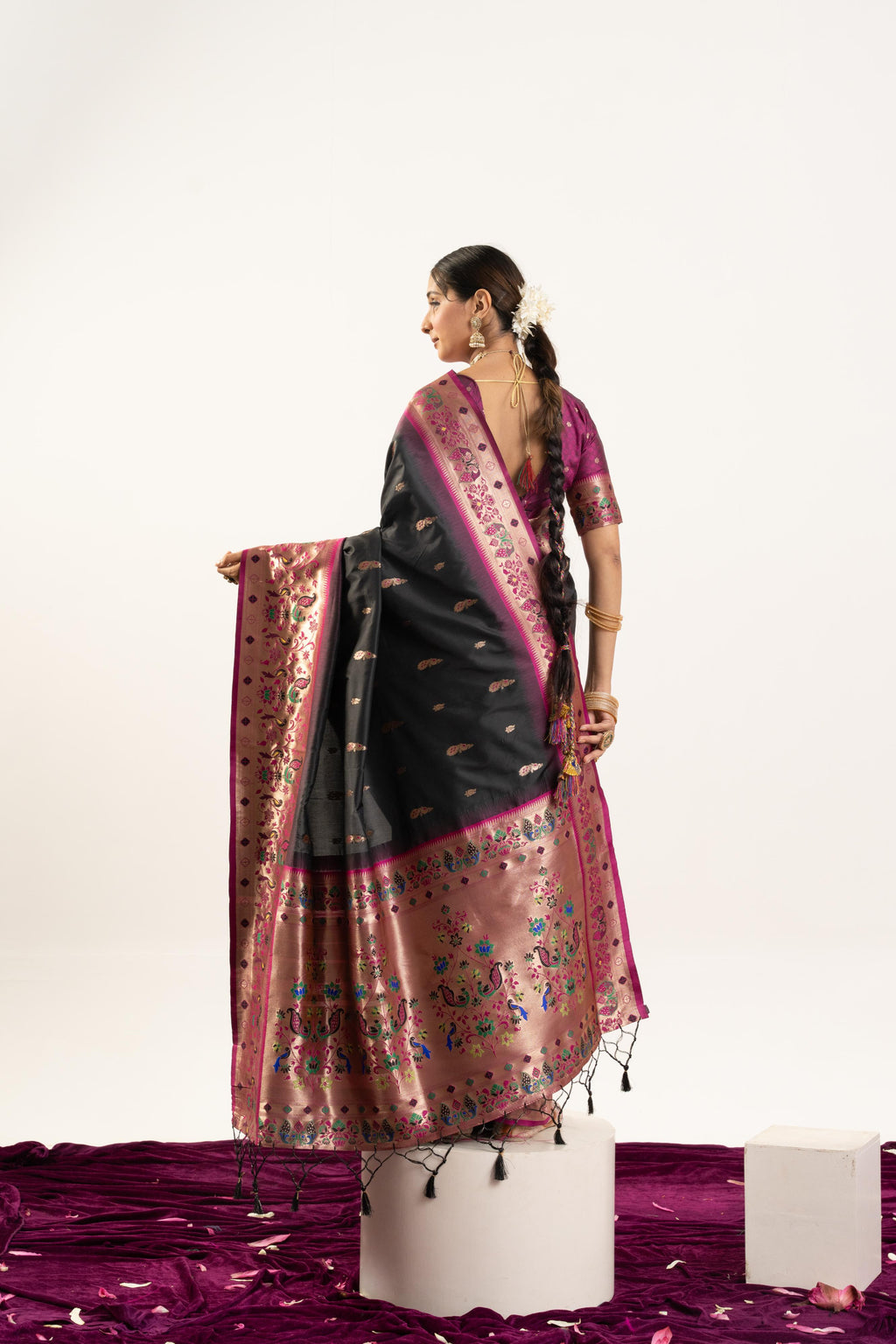 Jyoti Fashion Women's Black Soft Banarasi Silk Zari Woven Saree with Blouse | Grocsy
