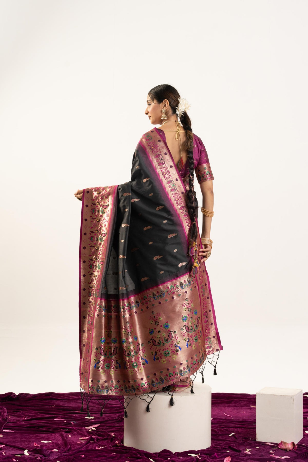 Jyoti Fashion Women's Black Soft Banarasi Silk Zari Woven Saree with Blouse | Grocsy