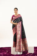 Jyoti Fashion Women's Black Soft Banarasi Silk Zari Woven Saree with Blouse | Grocsy