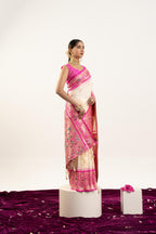Jyoti Fashion Women's Cream Soft Banarasi Silk Zari Woven Saree with Blouse | Grocsy