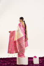 Jyoti Fashion Women's Cream Soft Banarasi Silk Zari Woven Saree with Blouse | Grocsy