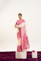 Jyoti Fashion Women's Cream Soft Banarasi Silk Zari Woven Saree with Blouse | Grocsy