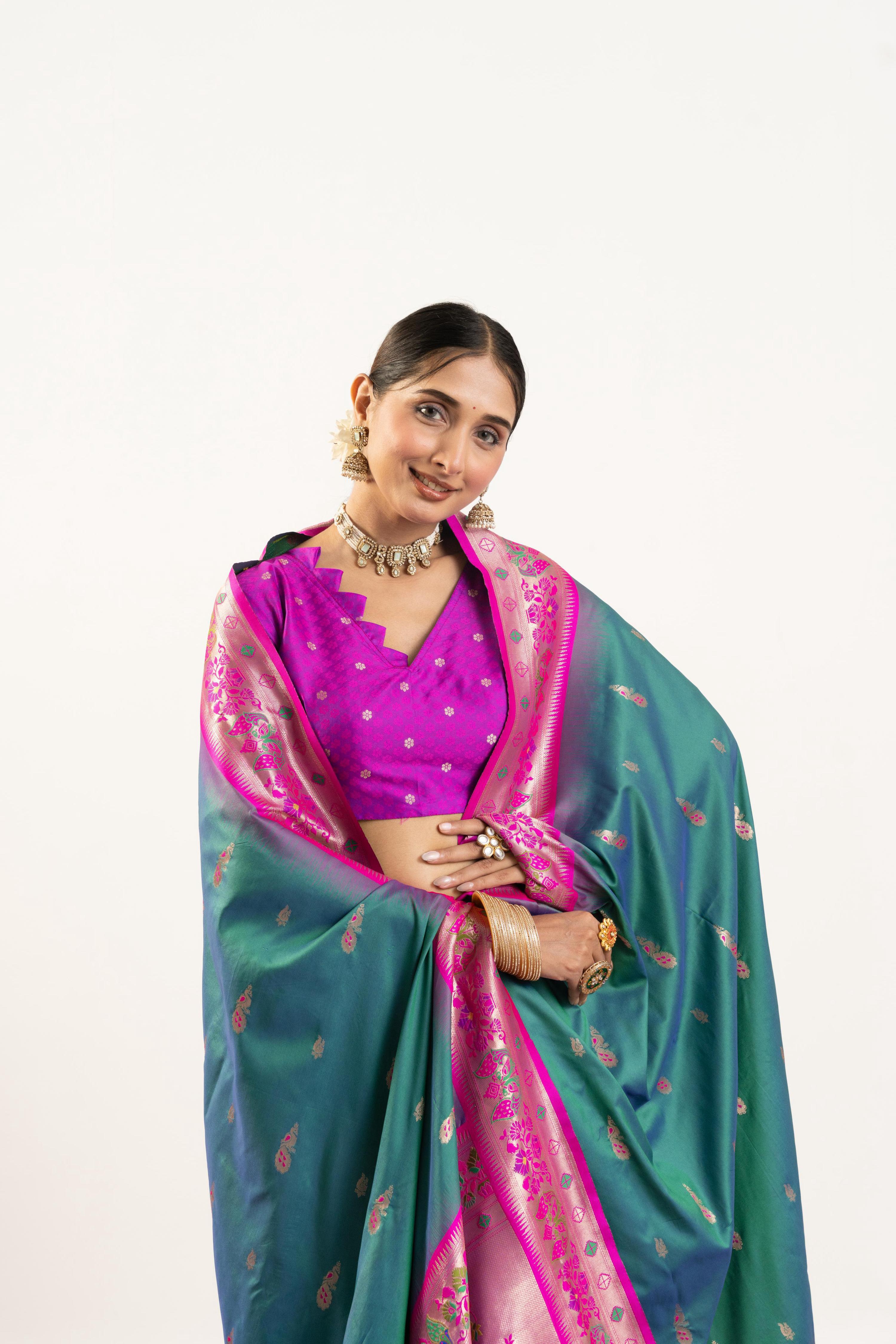 Jyoti Fashion Women's Rama Soft Banarasi Silk Zari Woven Saree with Blouse | Grocsy
