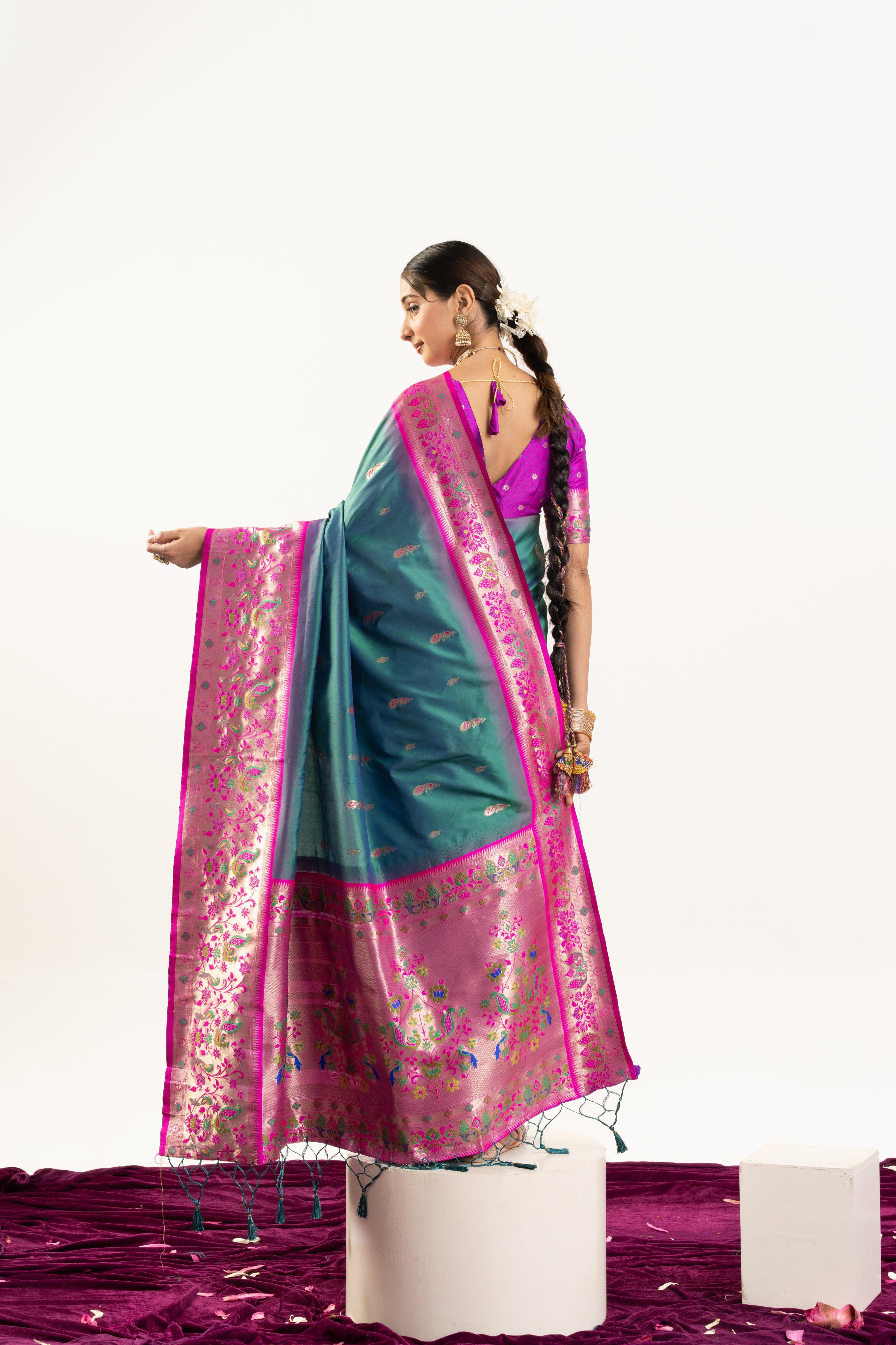 Jyoti Fashion Women's Rama Soft Banarasi Silk Zari Woven Saree with Blouse | Grocsy