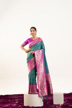 Jyoti Fashion Women's Rama Soft Banarasi Silk Zari Woven Saree with Blouse | Grocsy