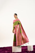 Jyoti Fashion Women's Mehendi Soft Banarasi Silk Zari Woven Saree with Blouse | Grocsy