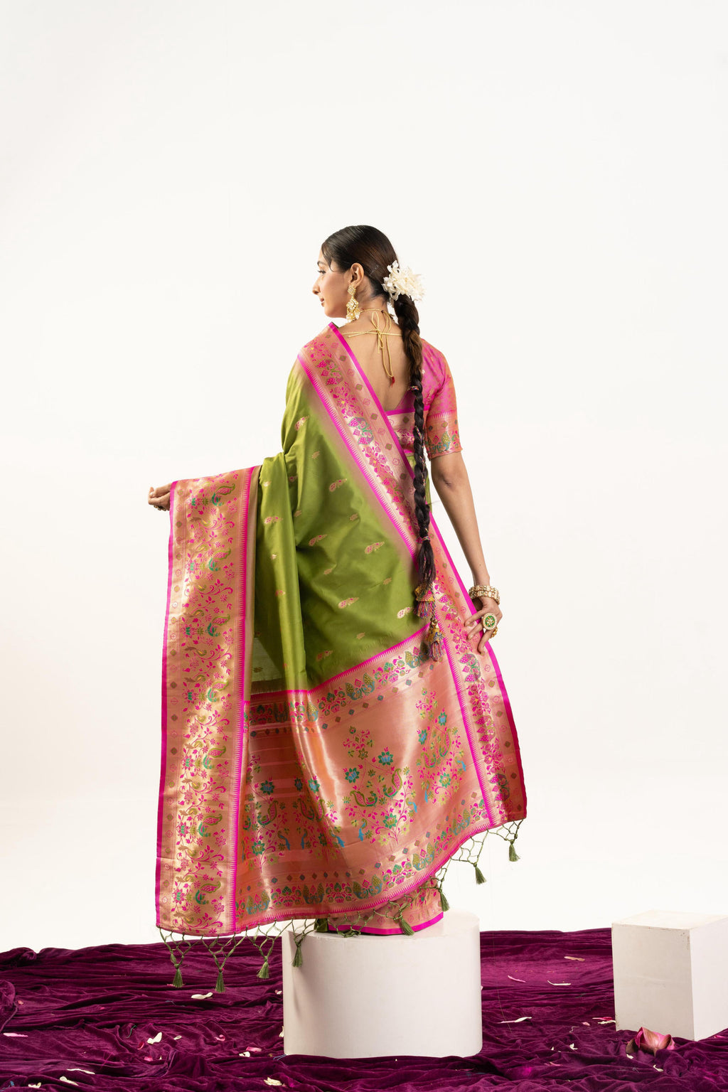 Jyoti Fashion Women's Mehendi Soft Banarasi Silk Zari Woven Saree with Blouse | Grocsy