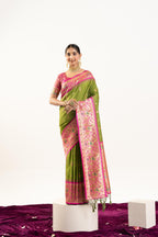 Jyoti Fashion Women's Mehendi Soft Banarasi Silk Zari Woven Saree with Blouse | Grocsy