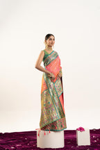 Jyoti Fashion Women's Peach Soft Banarasi Silk Zari Woven Saree with Blouse | Grocsy
