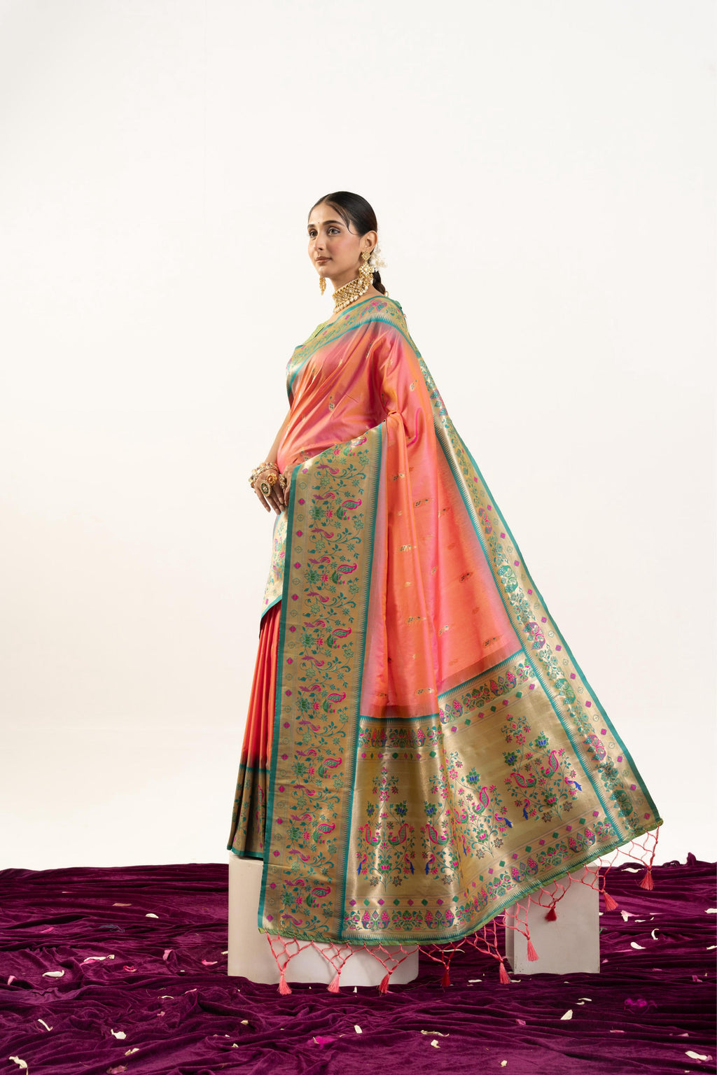 Jyoti Fashion Women's Peach Soft Banarasi Silk Zari Woven Saree with Blouse | Grocsy