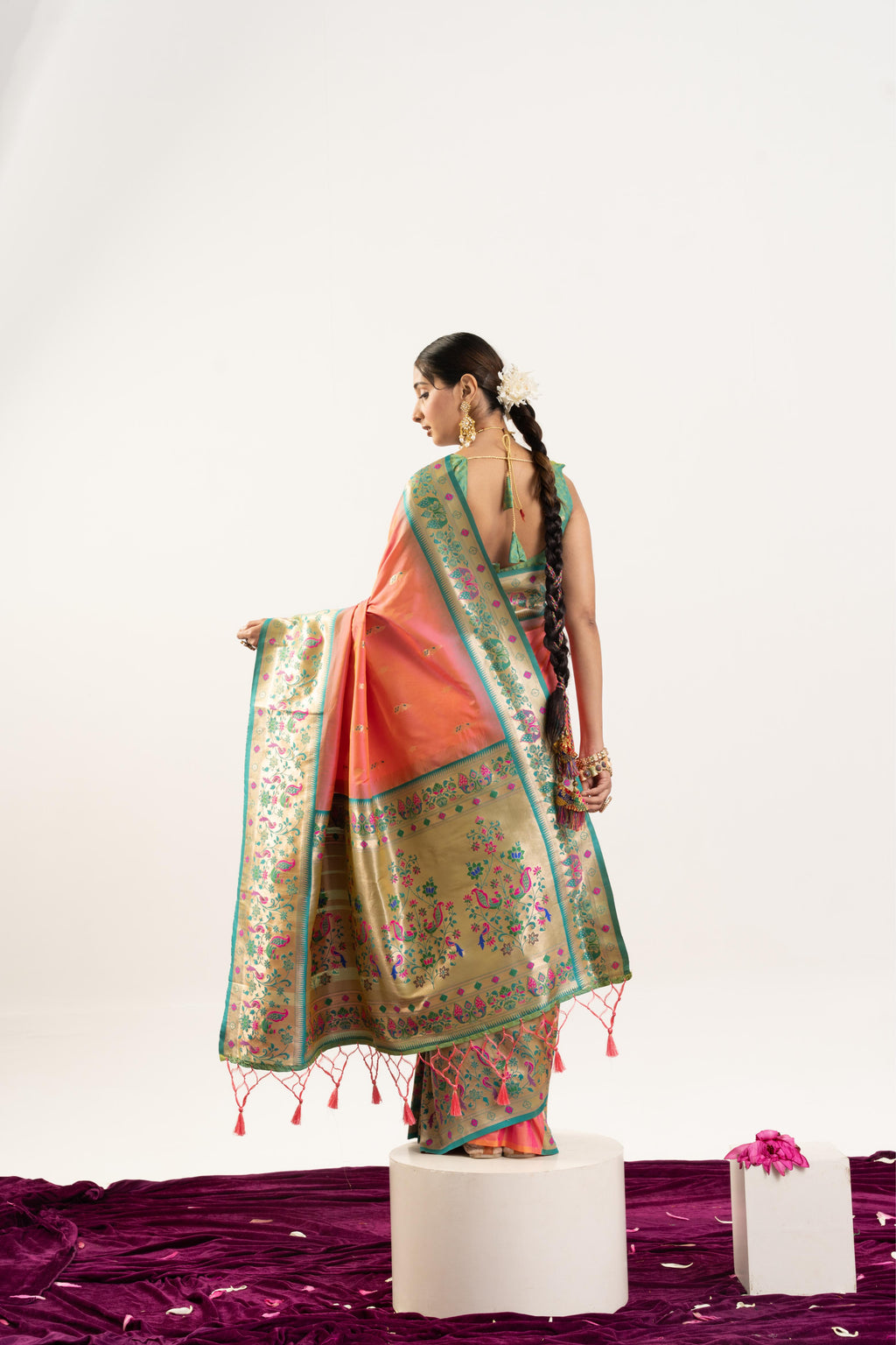Jyoti Fashion Women's Peach Soft Banarasi Silk Zari Woven Saree with Blouse | Grocsy