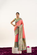 Jyoti Fashion Women's Peach Soft Banarasi Silk Zari Woven Saree with Blouse | Grocsy