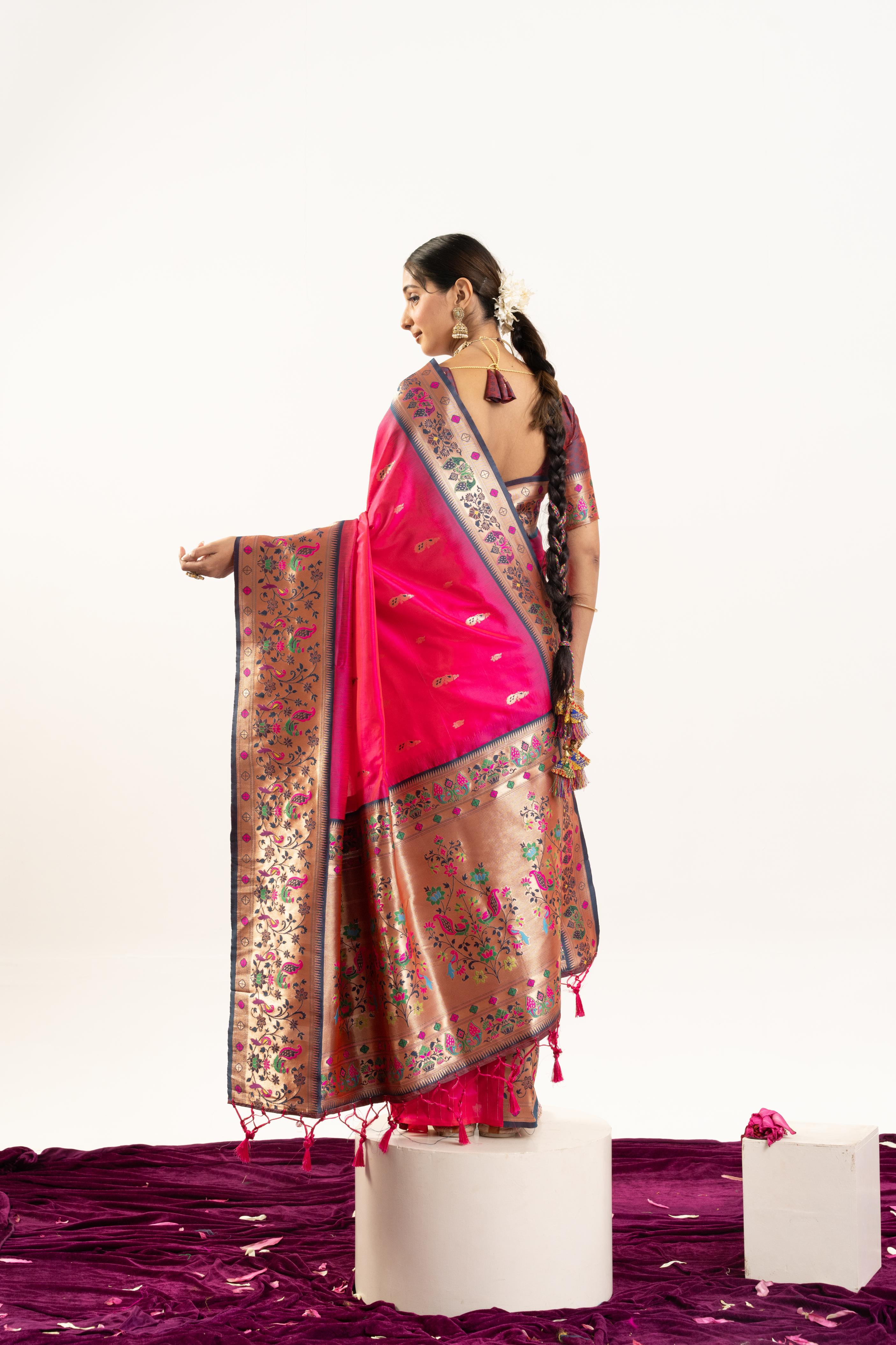Jyoti Fashion Women's Rani Soft Banarasi Silk Zari Woven Saree with Blouse | Grocsy