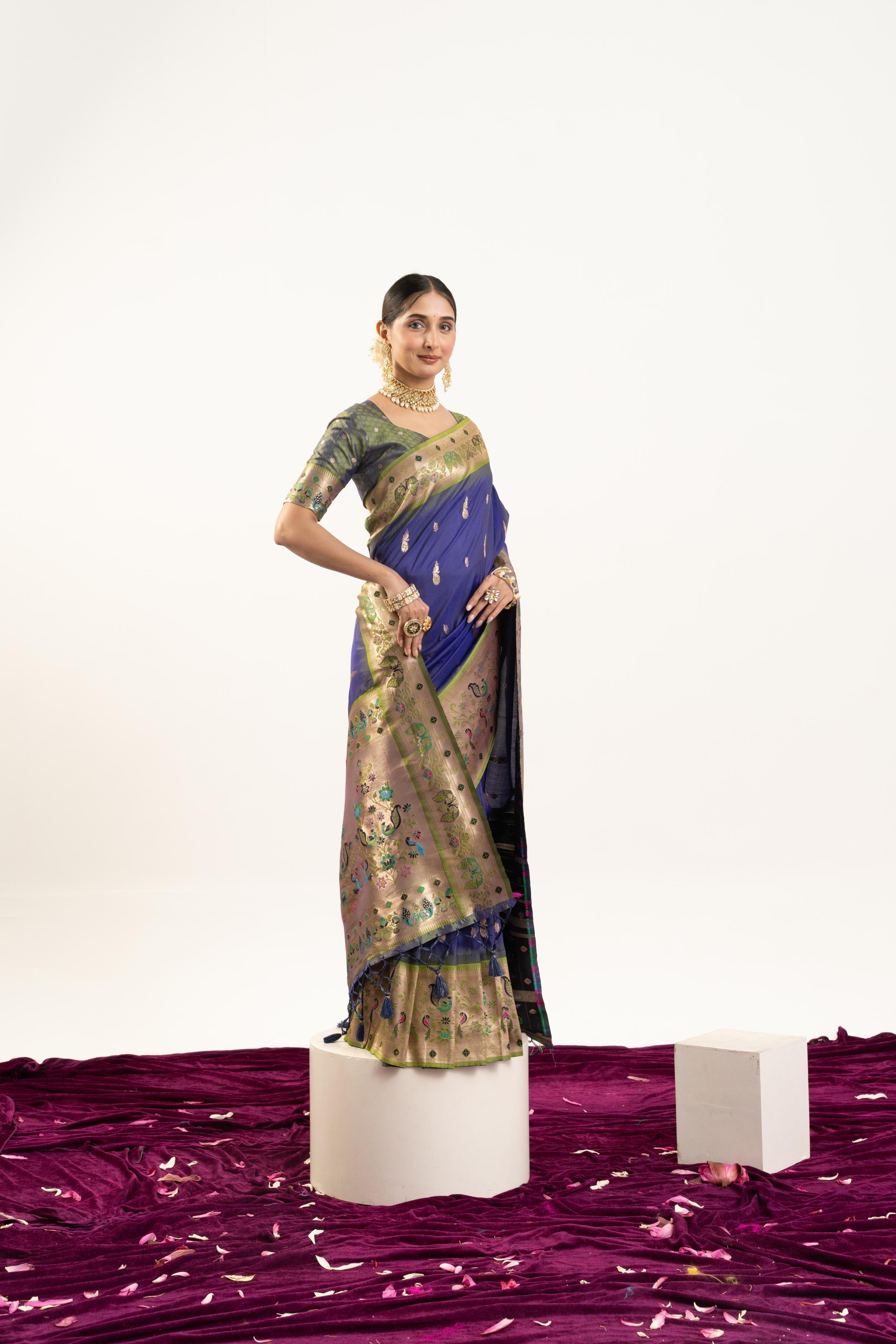 Jyoti Fashion Women's Royal Blue Soft Banarasi Silk Zari Woven Saree with Blouse | Grocsy