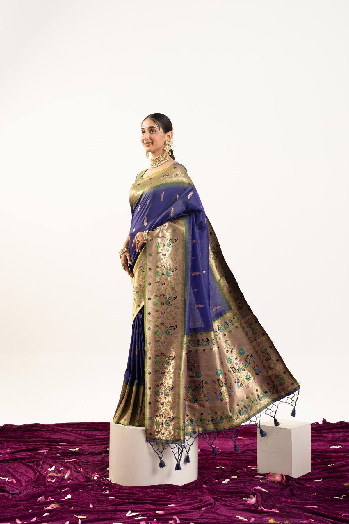 Jyoti Fashion Women's Royal Blue Soft Banarasi Silk Zari Woven Saree with Blouse | Grocsy