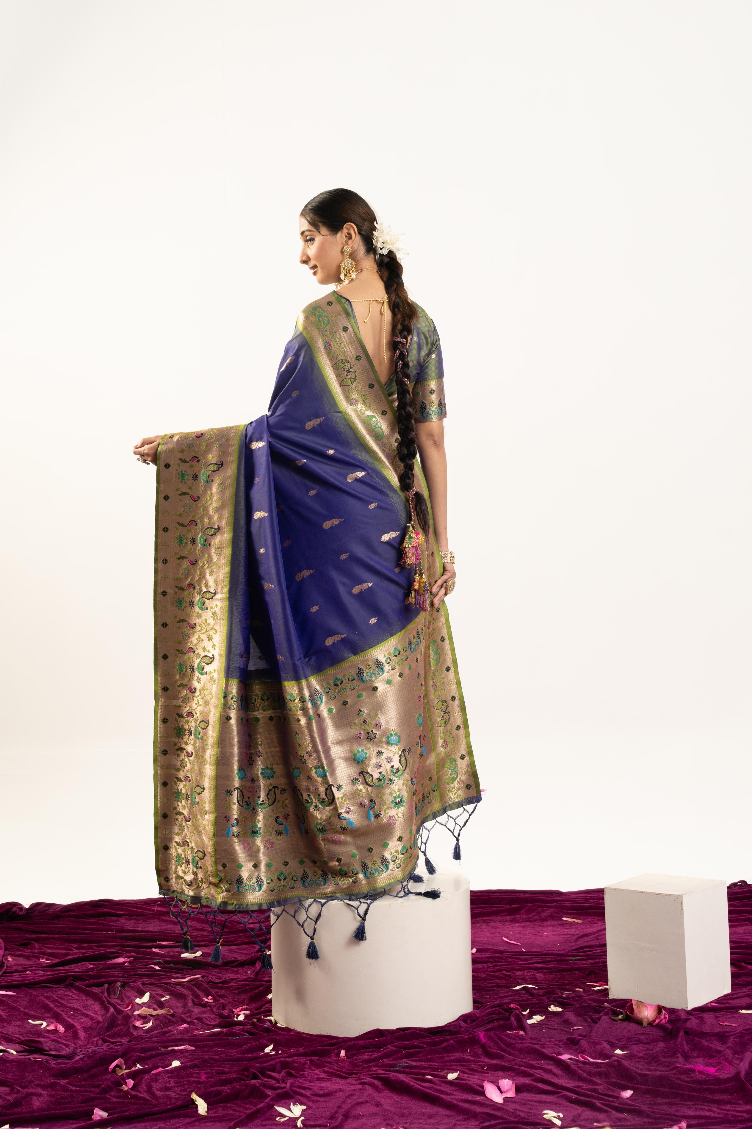 Jyoti Fashion Women's Royal Blue Soft Banarasi Silk Zari Woven Saree with Blouse | Grocsy