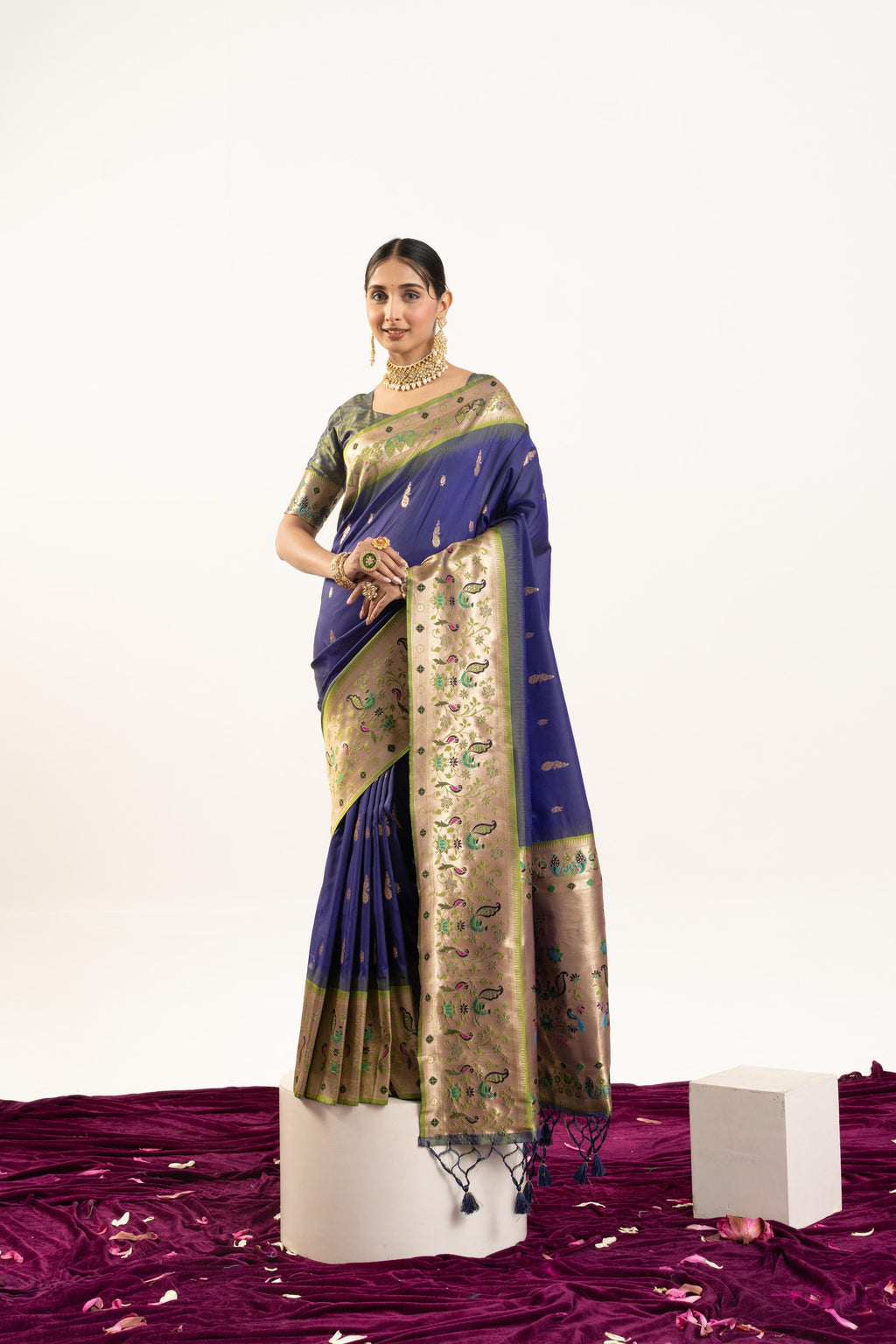 Jyoti Fashion Women's Royal Blue Soft Banarasi Silk Zari Woven Saree with Blouse | Grocsy
