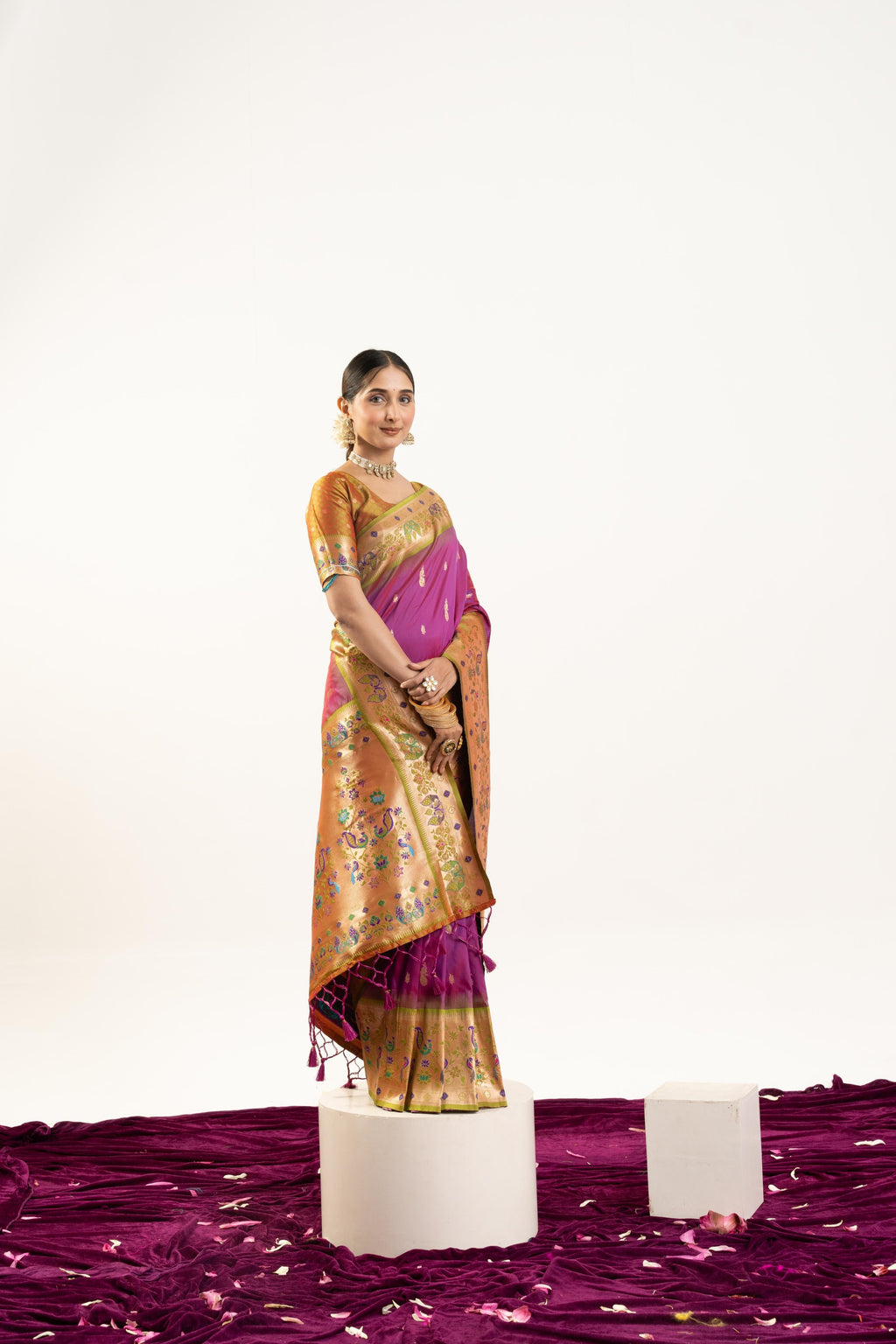 Jyoti Fashion Women's Wine Soft Banarasi Silk Zari Woven Saree with Blouse | Grocsy