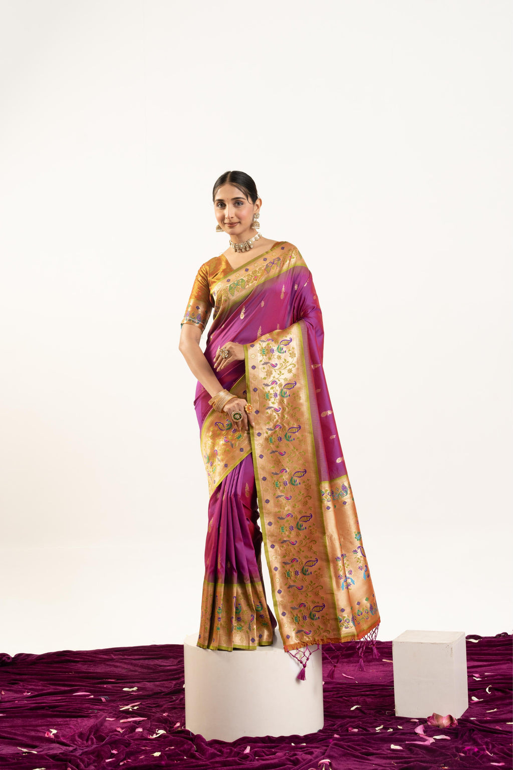 Jyoti Fashion Women's Wine Soft Banarasi Silk Zari Woven Saree with Blouse | Grocsy