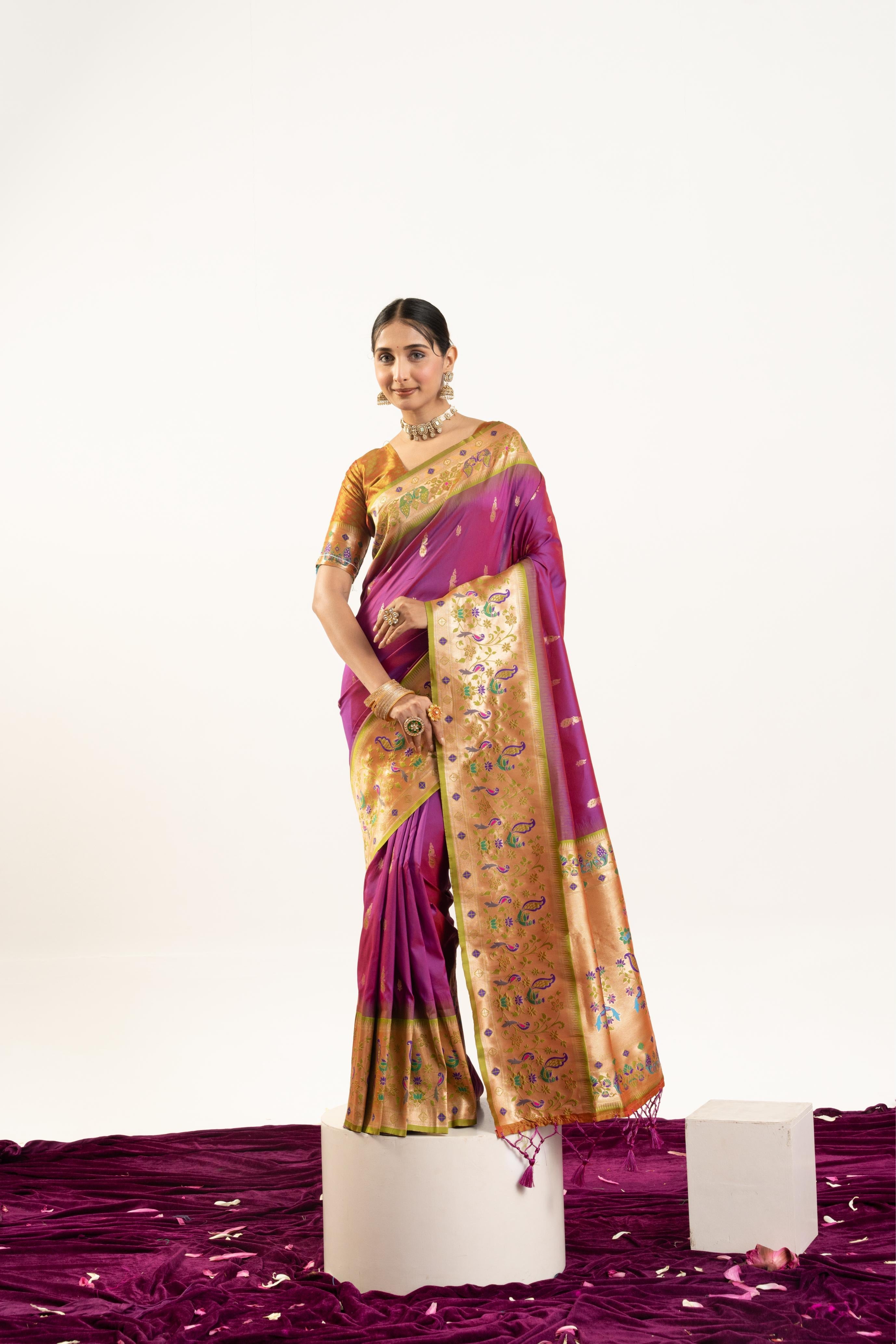 Jyoti Fashion Women's Wine Soft Banarasi Silk Zari Woven Saree with Blouse | Grocsy