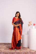 Jyoti Fashion Women's Blue Soft Tissue Silk Zari Woven Saree with Blouse | Grocsy