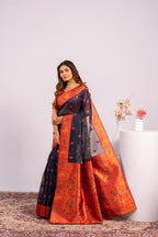 Jyoti Fashion Women's Blue Soft Tissue Silk Zari Woven Saree with Blouse | Grocsy