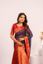 Jyoti Fashion Women's Blue Soft Tissue Silk Zari Woven Saree with Blouse | Grocsy