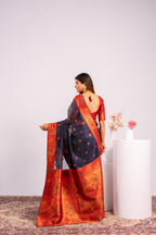 Jyoti Fashion Women's Blue Soft Tissue Silk Zari Woven Saree with Blouse | Grocsy