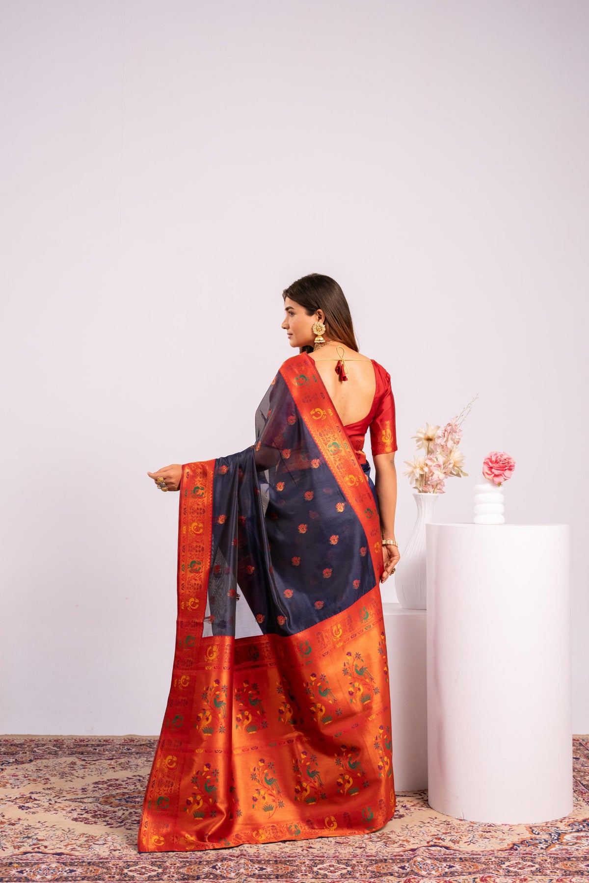 Jyoti Fashion Women's Blue Soft Tissue Silk Zari Woven Saree with Blouse | Grocsy