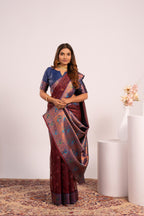 Jyoti Fashion Women's Coffee Soft Tissue Silk Zari Woven Saree with Blouse | Grocsy