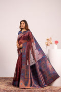 Jyoti Fashion Women's Coffee Soft Tissue Silk Zari Woven Saree with Blouse | Grocsy