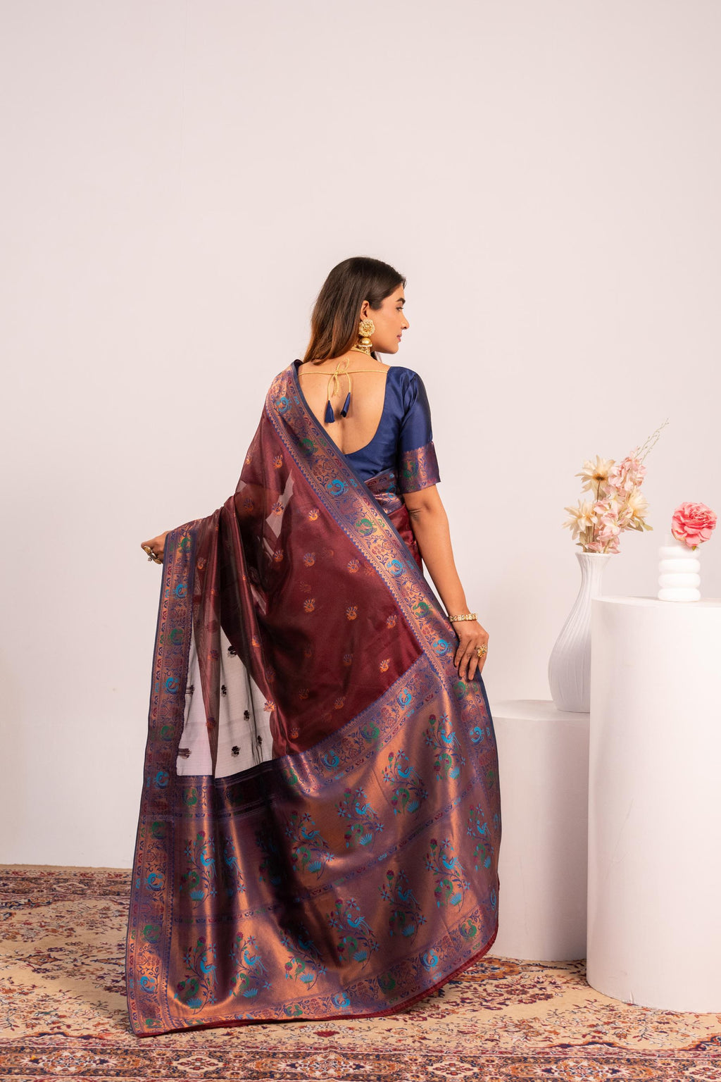 Jyoti Fashion Women's Coffee Soft Tissue Silk Zari Woven Saree with Blouse | Grocsy