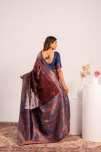 Jyoti Fashion Women's Coffee Soft Tissue Silk Zari Woven Saree with Blouse | Grocsy