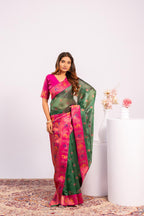 Jyoti Fashion Women's Green Soft Tissue Silk Zari Woven Saree with Blouse | Grocsy