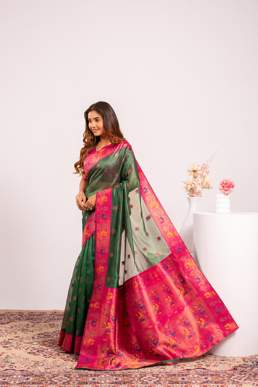 Jyoti Fashion Women's Green Soft Tissue Silk Zari Woven Saree with Blouse | Grocsy