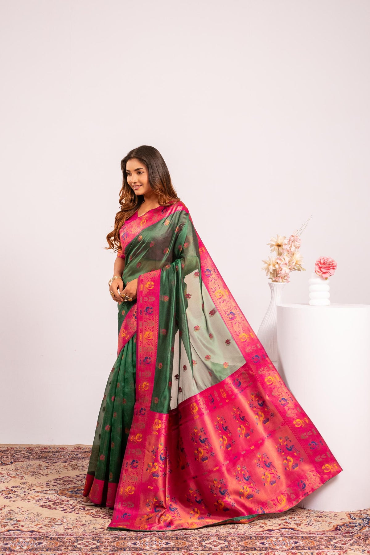 Jyoti Fashion Women's Green Soft Tissue Silk Zari Woven Saree with Blouse | Grocsy