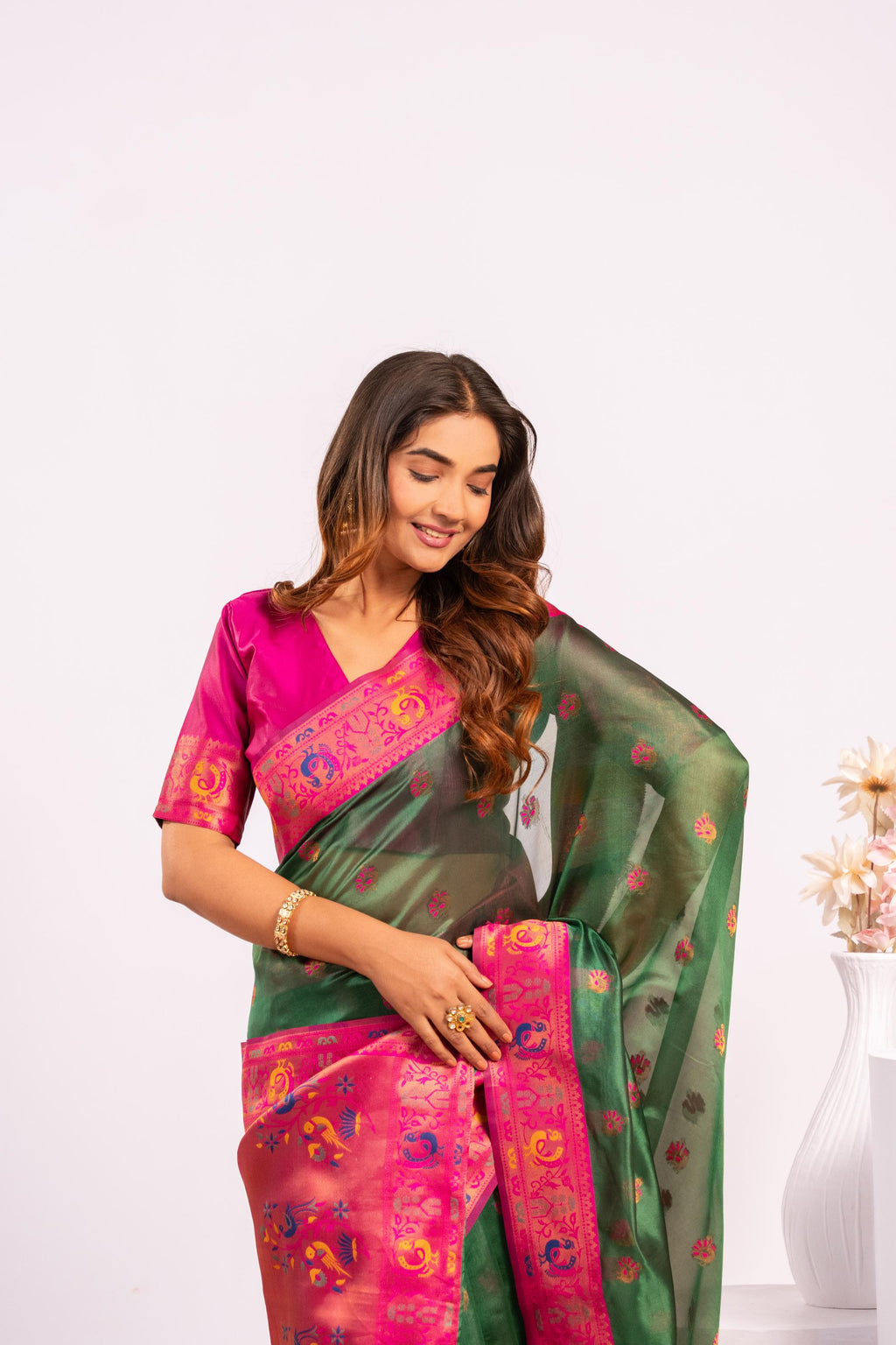 Jyoti Fashion Women's Green Soft Tissue Silk Zari Woven Saree with Blouse | Grocsy