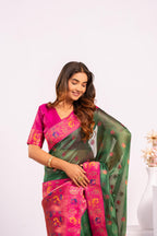 Jyoti Fashion Women's Green Soft Tissue Silk Zari Woven Saree with Blouse | Grocsy