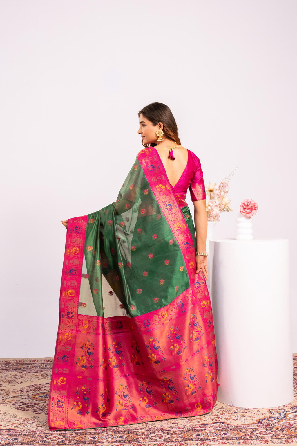 Jyoti Fashion Women's Green Soft Tissue Silk Zari Woven Saree with Blouse | Grocsy