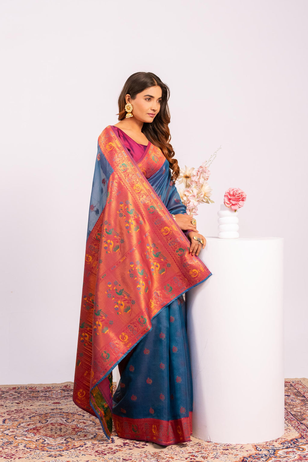 Jyoti Fashion Women's Rama Soft Tissue Silk Zari Woven Saree with Blouse | Grocsy