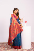 Jyoti Fashion Women's Rama Soft Tissue Silk Zari Woven Saree with Blouse | Grocsy