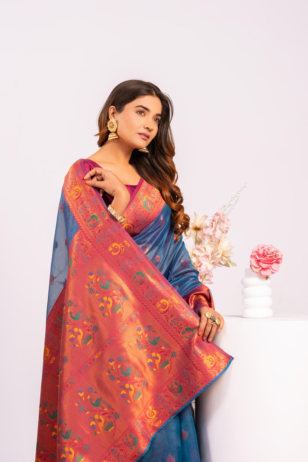 Jyoti Fashion Women's Rama Soft Tissue Silk Zari Woven Saree with Blouse | Grocsy