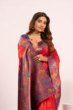 Jyoti Fashion Women's Red Soft Tissue Silk Zari Woven Saree with Blouse | Grocsy