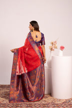 Jyoti Fashion Women's Red Soft Tissue Silk Zari Woven Saree with Blouse | Grocsy