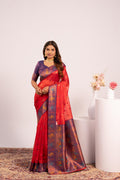 Jyoti Fashion Women's Red Soft Tissue Silk Zari Woven Saree with Blouse | Grocsy