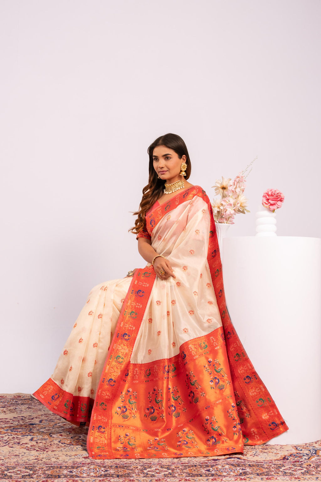 Jyoti Fashion Women's White Soft Tissue Silk Zari Woven Saree with Blouse | Grocsy