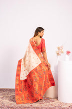 Jyoti Fashion Women's White Soft Tissue Silk Zari Woven Saree with Blouse | Grocsy