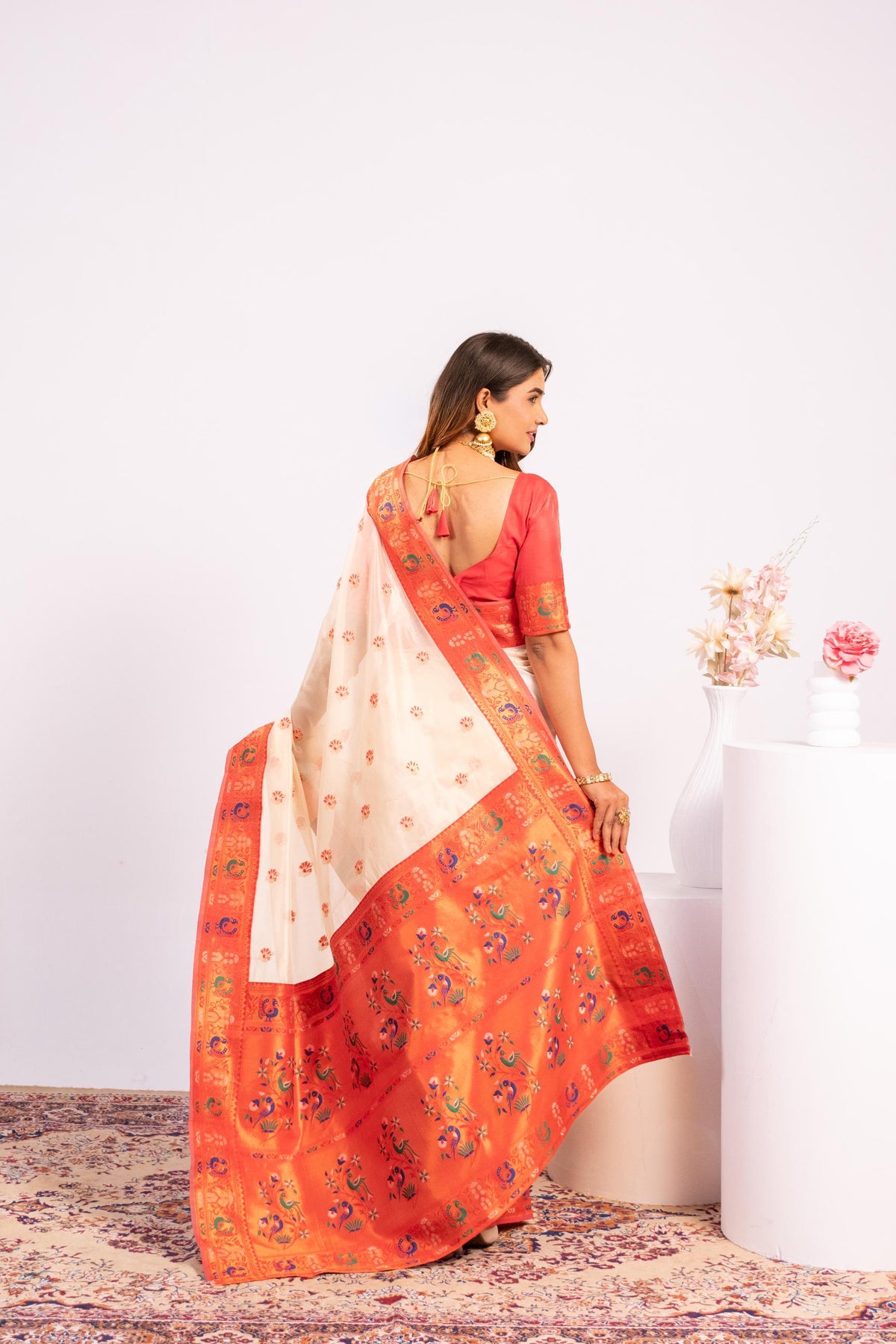 Jyoti Fashion Women's White Soft Tissue Silk Zari Woven Saree with Blouse | Grocsy